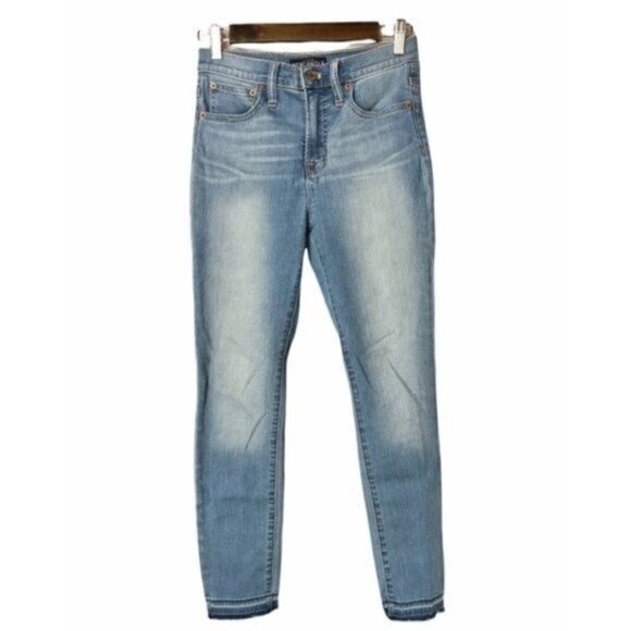 J. Crew Mercantile High Rise Raw Hem Light Wash Skinny Jeans 25 - Picture 2 of 8